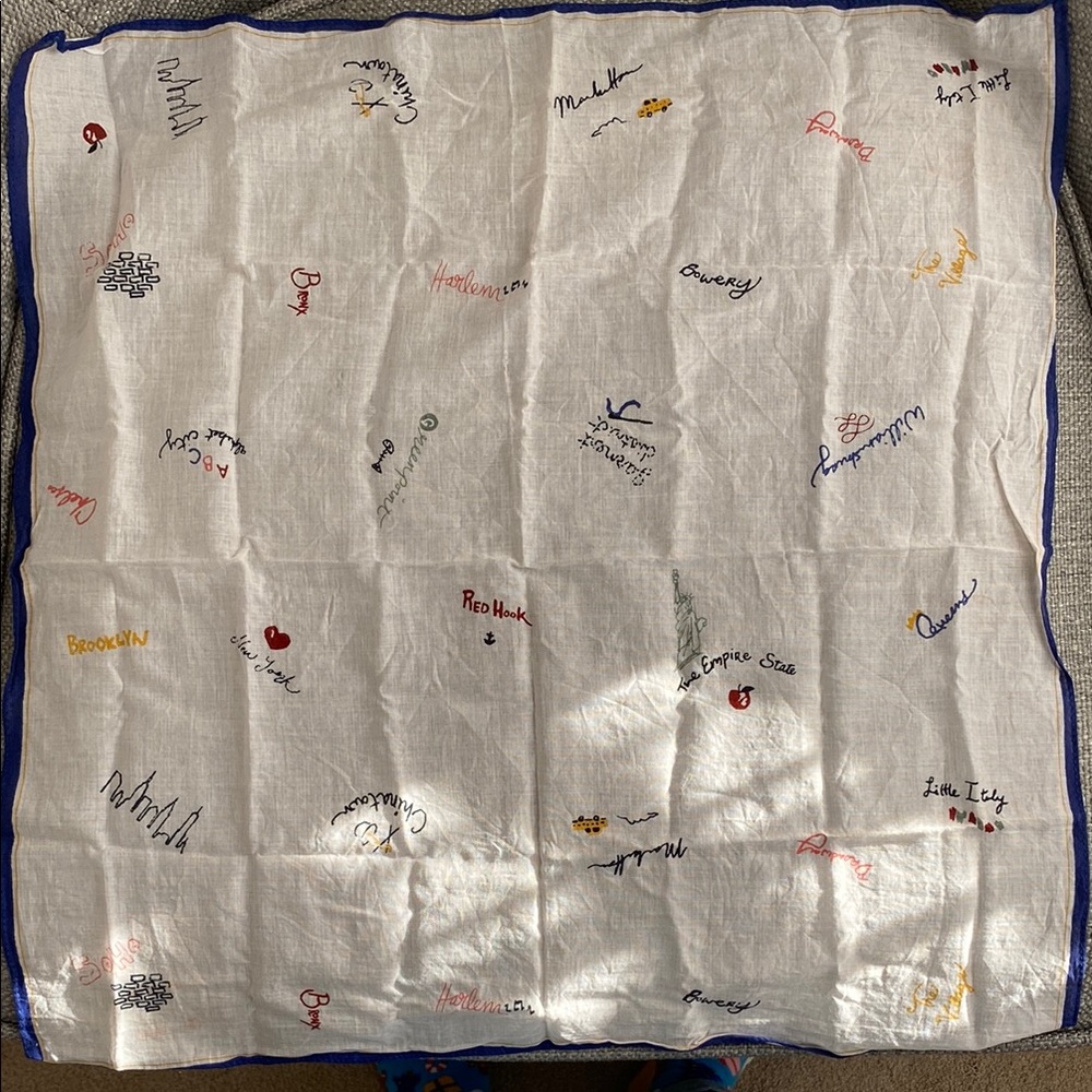 Madewell NYC White Scarf with Blue Trim